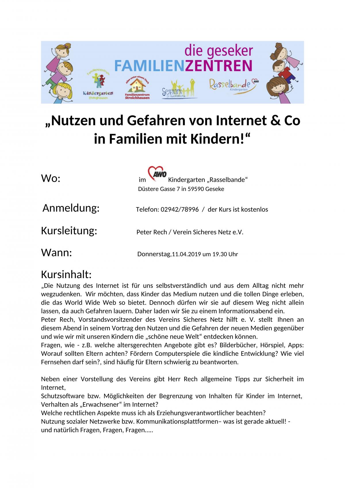 „Nutzen und Gefahren von Internet & Co in Familien mit Kindern!“