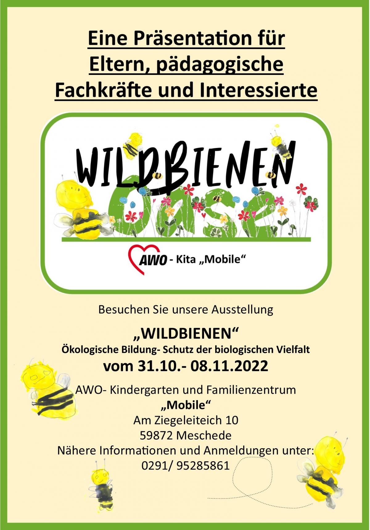 Plakat: Einladung zum Besuch der Wildbienen-Ausstellung 31.10. - 08.11.2022