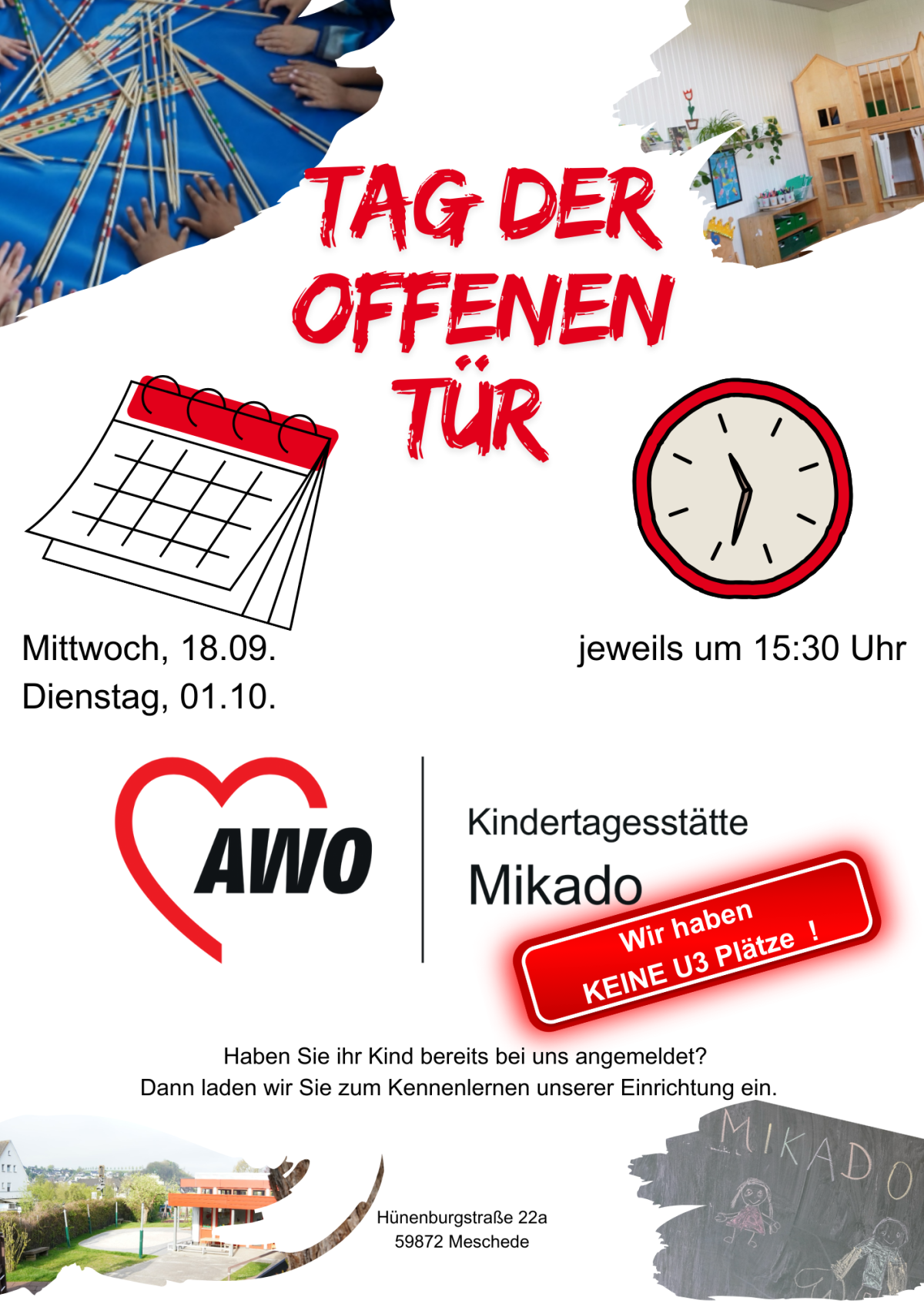 Plakat Tag der offenen Tür am 18.09. und 01.10. jeweils um 15.30 Uhr